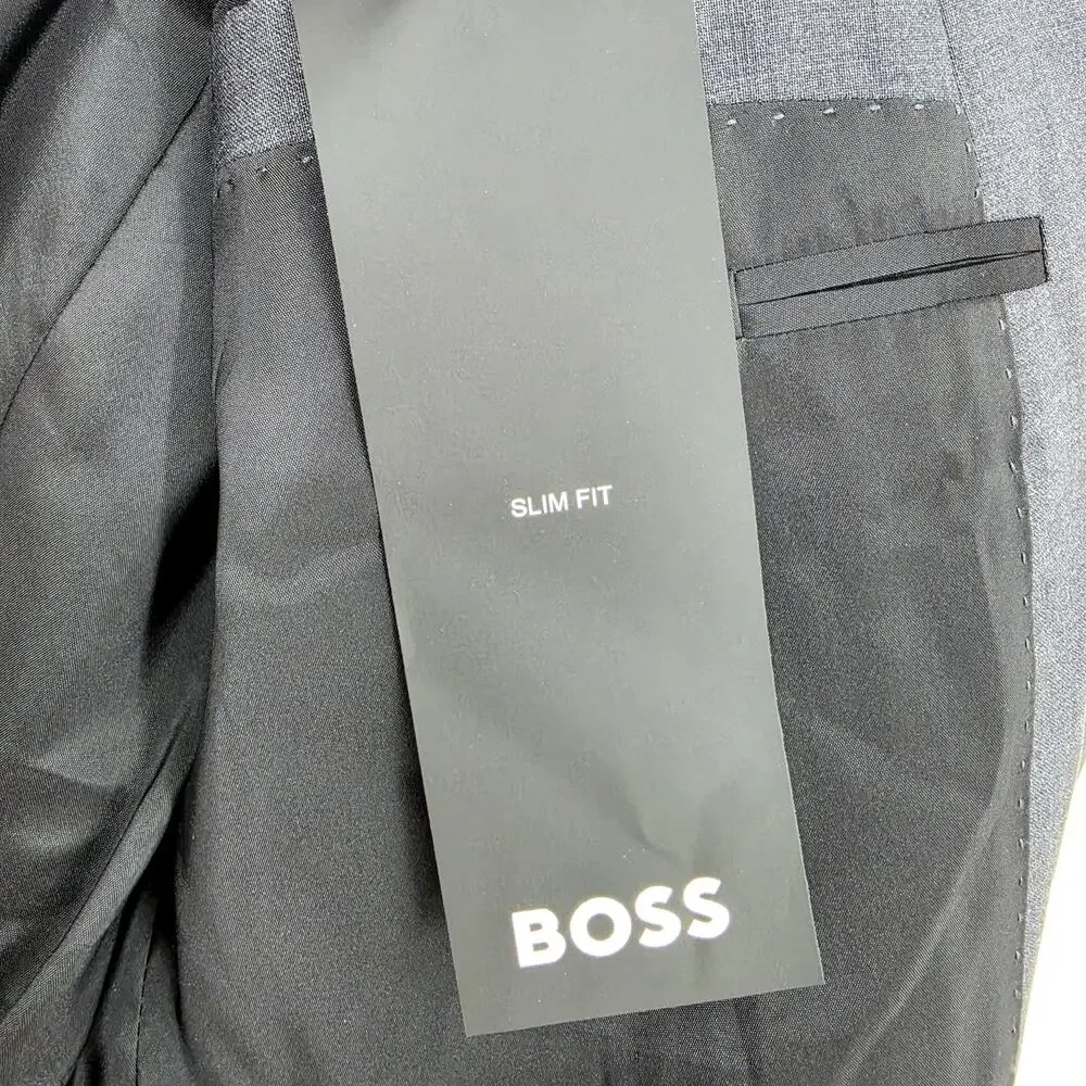 NWT Boss By Hugo Boss Charcoal Gray Slim Fit Two-Button Wool Blazer Size 40R